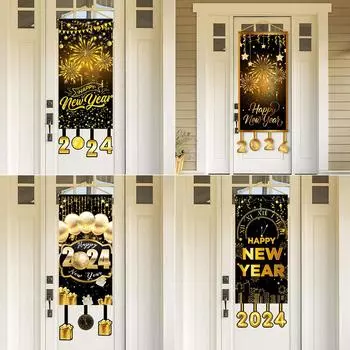 Черный Золотой Новый Год 2024 Подвесной Флаг Баннер С Новым Годом Украшения Флаг Подарки Для Рождественской Вечеринки Новогодние Товары Для Вечеринки мятный зеленый