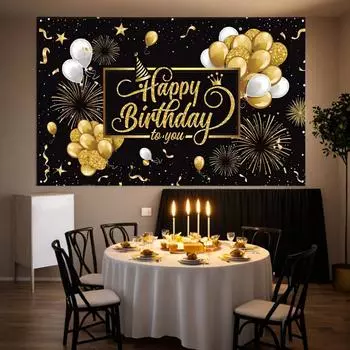Черный Золотой С Днем Рождения Фон 180*110 см День Рождения Баннер Украшения Дома Фото Фон Подвесная Ткань Новинка