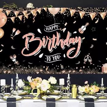 Черный Золотой С Днем Рождения Фон Украшение на День Рождения Фон на День Рождения Баннер Золотой Блестящий Подвесной Флаг Юбилей