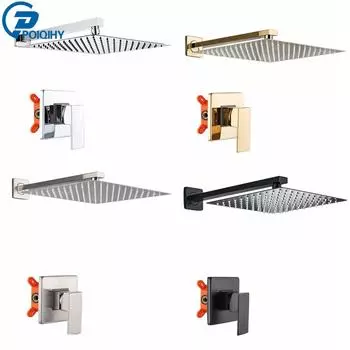 Черный золотой смеситель для ванной комнаты, смеситель для душа с эффектом дождя, латунный смесительный клапан, смеситель для душевой системы из нержавеющей стали
