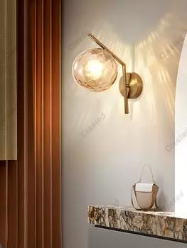 Черный Золотой Стеклянный Настенный Светильник Светодиодный Внутренний Лунный Светильник Для Спальни Декор Круглый Современный Прикроватный Светильник Настенные Светильники Бра Not Inlclude Bulb