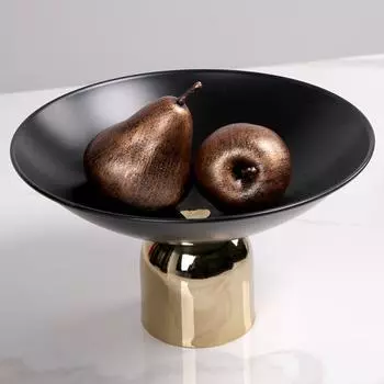 Черный Золотой Свет Роскошный Металлический Круглый Высокий Поднос с Фруктами Украшения Модель Комнаты Офиса Продаж Гостиной Столовой Украшения