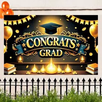 Черный золотой выпускной фон для фотографий баннер с выпускным декор для школьной вечеринки золотой