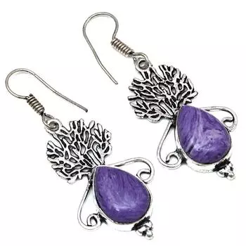 Cheroite Gemstone Handmade Gift For Her Silver Jewelry Earrings 1.5