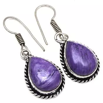Cheroite Gemstone Handmade Gift For Her Silver Jewelry Earrings 1.5