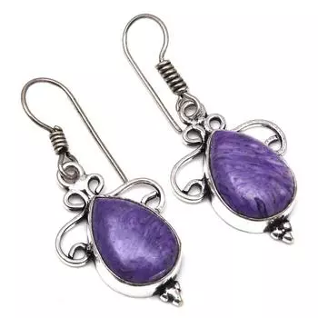 Cheroite Gemstone Handmade Gift For Her Silver Jewelry Earrings 1.5