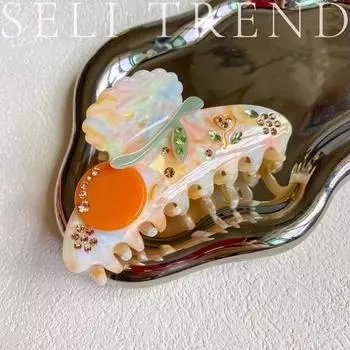 Cherry Acetate Flower Hair Claw Shark Clip Cute Rhinestone Hair Clip Daily A