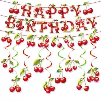 Cherry Birthday Party Decoration Flags Cherry Banners Spiral Tags Birthday Decoration and Arrangement Props
