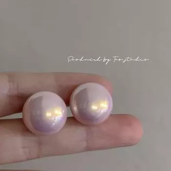 Cherry Blossom Pink Steamed Bread Pearl Earrings for Women Special-Interest Design Elegant Fancy Ear Studs Earrings Ear Clips without Pierced Ears 18mm pink ear studs