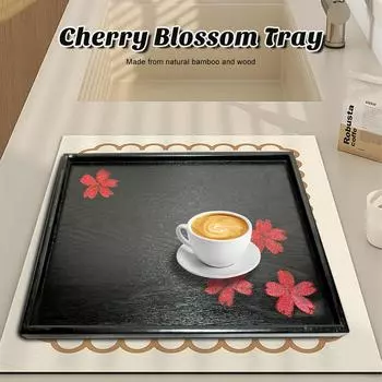 Cherry Blossoms Serving tray wooden - bamboo tray with handles - Great for dinner trays, tea tray, bar tray, breakfast Tray, or