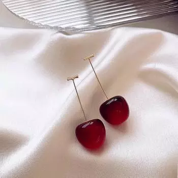 Cherry Female Long Red Cherry Niche Earrings Big Cherry