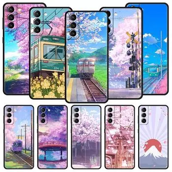 Cherry Japanese Traint Moun Fuji Phone Case For Samsung Galaxy S23 Ultra S22 S21 S20 FE 5G S10 S10E S9 S8 Plus Note 20 Cover Galaxy S21 FE 5G