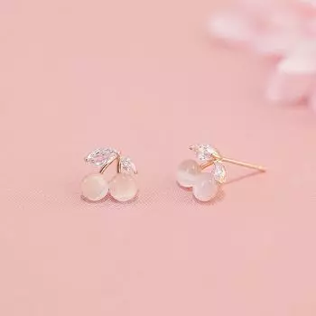 Cherry Opal Stone Ear Studs Female Summer Simple and Small Earrings 2025 New Arrival Best Selling Elegant Sterling Silver Needle Sweet Earrings Cherry Cat s Eye (In Stock)