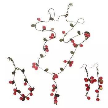 Cherry Pendant Jewelry Set Handmade Necklace Bracelet Earrings Accessory for Casual Outings and Festival Parties