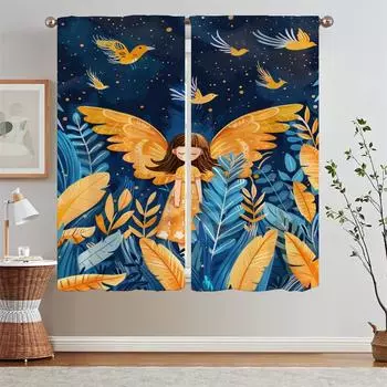 Cherub Pink Curtains for Rooms Living Room Curtain Tiebacks Bedroom Decoration Tulle in Kitchen Curtains 2 Pieces Window Blinds W50xH70cmx2pcs-CL