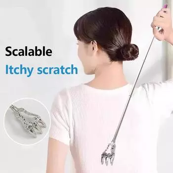 Чесалка для спины из нержавеющей стали, телескопическая, коготь динозавра, металлическая, для снятия зуда, для пожилых людей, легкий массаж, релаксация, ручная работа чёрный