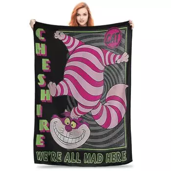 Чеширский Кот Мультяшный Плед Разные Размеры Супермягкий и Теплый Мы Все Здесь Сумасшедшие Пледы для Дивана, Софы и Кровати 30x40in