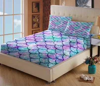 Чешуя русалки с 3D-принтом и рисунком простыня на резинке чехол для матраса простыня с эластичной резинкой 3 шт постельное белье 120cmX200cmX30cm