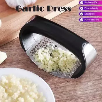 Чеснокодавка черная со стальным краем из нержавеющей стали для измельчения чеснока, очистка чеснока, практичные кухонные гаджеты чёрный