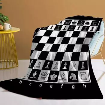 Chess Board Flannel Fleece Throw Blanket Grid Checkered Pattern Warm Lightweight Bed Couch Blanket Black and White 40x50in