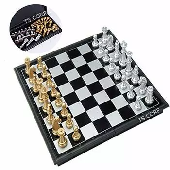 Chess Magnet Chess Board Folding Chess Set with Japanese Instruction Manual [TS.CORP] (Gold & Silver)
