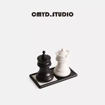 Chess Piece Design Ceramic Toothpick Holder, Elegant Multi-Use Floss Pick and Cotton Swab Dispenser for Home or Restaurant Decor белый