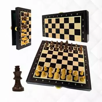 Chess Set Wooden Magnetic Chess Board 2 Extra Queen 10x10 Inches Folding Chessboard for Storage Toys & Games for Adults and Kids Educational Toy Sets