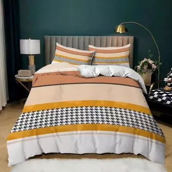 Chessboard Checkerboard Kit 3D Digital Stripe Printing Quilt Set Bedding Three-Piece Set 135 * 200 (two-piece set) 90g