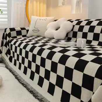 Chessboard Grid Nordic Instagram Style Sofa Cover Cloth Four Seasons Universal Dustproof Double-Sided Can Be Spread Sofa Blanket Cover Towel 180*130cm