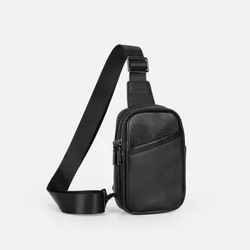 Chest Bag Men s Leather Mini Small Cross Body Bag Men s 2024 New Arrival First Layer Cowhide Bag Men Summer Portable Phone Bag Black 1868