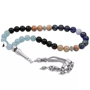 Четки Весов Аквамарин, Солнечный камень, Халцедон, Лазурит, Черный агат