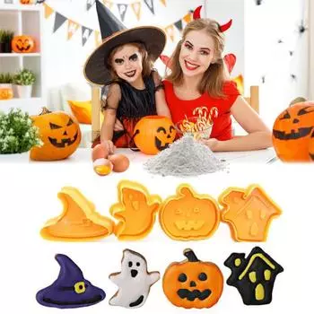Четыре 3D мультяшные формы для печенья, формы для мастики на Хэллоуин и пружинные 3D формы для печенья. One Size
