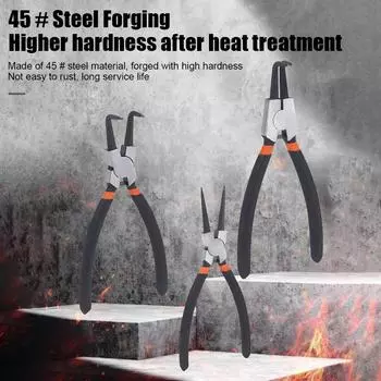 Четыре 7-дюймовых внутренних/внешних зажимных кольцевых клеща в комплекте, прямой/изогнутый захват, сверхпрочные прецизионные подпружиненные клещи для снятия колец