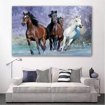 Четыре лошади, бегущие животные, картина, холст, живопись, постеры, принты, настенные художественные картины для гостиной, современное украшение, без рамки 20cm40cm NoFrame