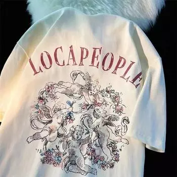 Четыре милых маленьких ангелочка с принтом «Чувство дизайна» Футболки для мужчин и женщин Летняя мода Тенденция Повседневная уличная одежда Удобный топ с короткими рукавами для пар Harajuku S белый