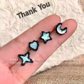 Четыре серьги с волнами в виде звезд и луны: Универсальные, милые, классные, изысканные, нишевые дизайнерские серьги-каффы для девочек set of four