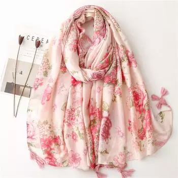 Четыре сезона элегантный светский китайский стиль простой и элегантный розовый цветочный хлопковый и льняной шарф балийский газовый тонкий шелковый шарф шаль для женщин 180*90