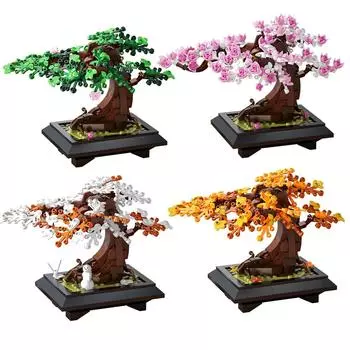Четыре сезона Цветочное дерево Кирпичи Модель Весна Лето Осень Зима Дерево Бонсай Домашнее украшение Строительные блоки Игрушки Детские подарки