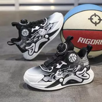 Четыре сезона детские кроссовки повседневные баскетбольные спортивные туфли для мальчиков и девочек вращающиеся кнопки удобная детская обувь для бега 31