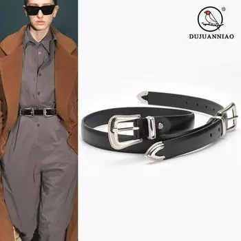 Четыре сезона Европа и Америка Двойная пряжка с ретро-резьбой, модный универсальный женский игольчатый ремень с двойной декоративной пряжкой 105cm