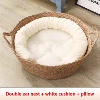 Четыре сезона кошачья кровать тканая съемная обивка спальный домик кошка царапины пол из ротанга моющиеся товары для кошек аксессуары для домашних животных L (6.5-9.0KG)