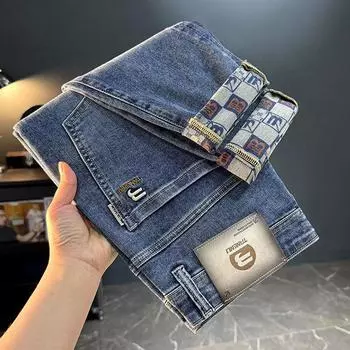 Четыре сезона Мужские модные брендовые вышитые жаккардовые джинсы Мужские корейские версии модные универсальные укороченные брюки 28