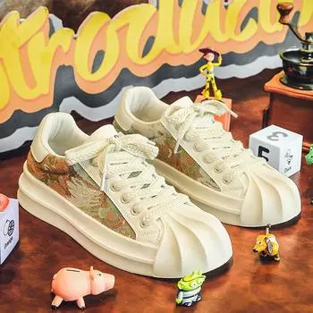 Четыре сезона, новые модные туфли на толстой подошве, мужские низкие туфли-ракушки для студентов, повседневные туфли на шнуровке, подходящие по цвету, белого цвета 39