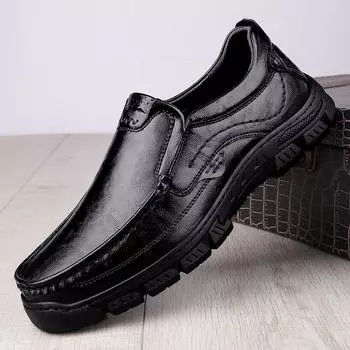 Четыре сезона новые противоскользящие маслостойкие больших размеров деловые повседневные мужские рабочие кожаные туфли модные комфортные с мягкой подошвой 38 чёрный