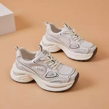 Четыре сезона новые женские сетчатые дышащие туфли на толстой подошве для папы, спортивная повседневная модная обувь для колледжа 35