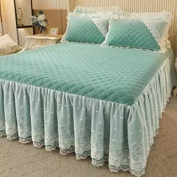 Четыре сезона, приятная для кожи матовая кружевная юбка-кровать, цельное утолщенное стеганое покрывало, защита для матраса, постельные принадлежности 150*200cm 3pcs