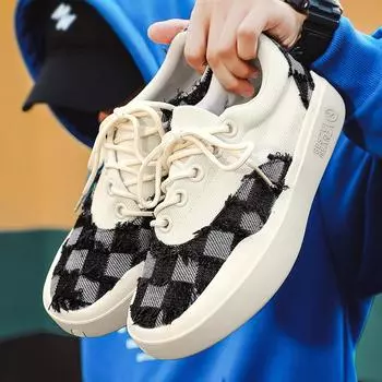 Четыре сезона прямая трансляция нишевая парусиновая обувь с низким верхом дышащая обувь для скейтбординга ретро Douyin Гонконг модная мужская обувь подиумная обувь для мужчин 39 чёрный