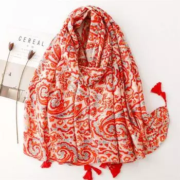 Четыре сезона ретро этнический стиль красные благоприятные облака экзотический персонализированный туризм солнцезащитный платок хлопок и конопля текстура шелковый шарф женский 180*85