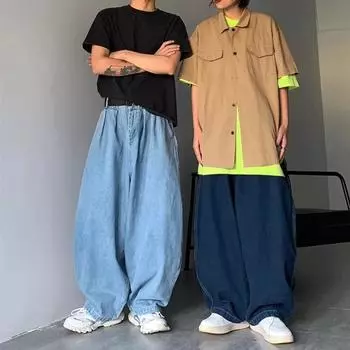 Четыре сезона ретро больших размеров джинсы свободного покроя мужские весна-осень свободные универсальные повседневные широкие брюки Daddy XXXXXL синий