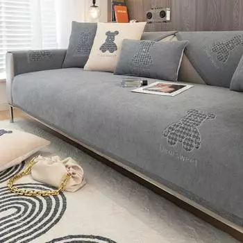 Четыре сезона универсальная нашивка из синели с вышитым медведем, диванная подушка, современная простая легкая роскошная противоскользящая наволочка для диванной подушки 70*70cm